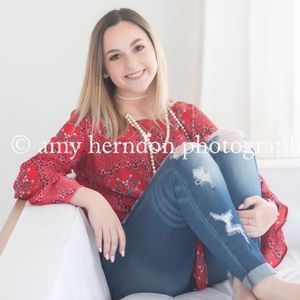 Altard state red bell sleeve long sleeve top